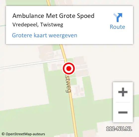 Locatie op kaart van de 112 melding: Ambulance Met Grote Spoed Naar Vredepeel, Twistweg op 9 maart 2017 03:07