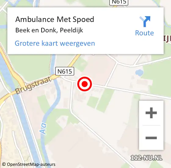 Locatie op kaart van de 112 melding: Ambulance Met Spoed Naar Beek en Donk, Peeldijk op 9 maart 2017 10:32