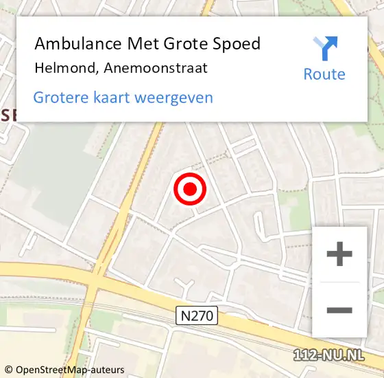 Locatie op kaart van de 112 melding: Ambulance Met Grote Spoed Naar Helmond, Anemoonstraat op 9 maart 2017 12:17