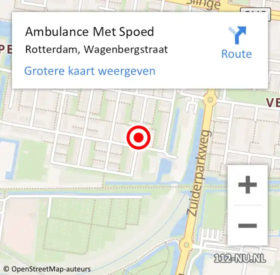 Locatie op kaart van de 112 melding: Ambulance Met Spoed Naar Rotterdam, Wagenbergstraat op 9 maart 2017 13:49