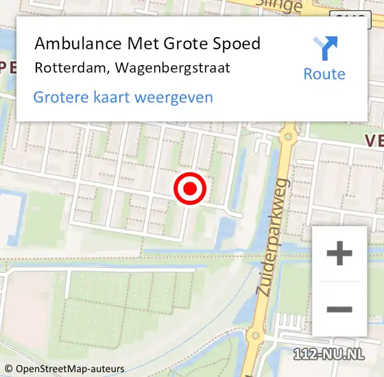 Locatie op kaart van de 112 melding: Ambulance Met Grote Spoed Naar Rotterdam, Wagenbergstraat op 9 maart 2017 14:06