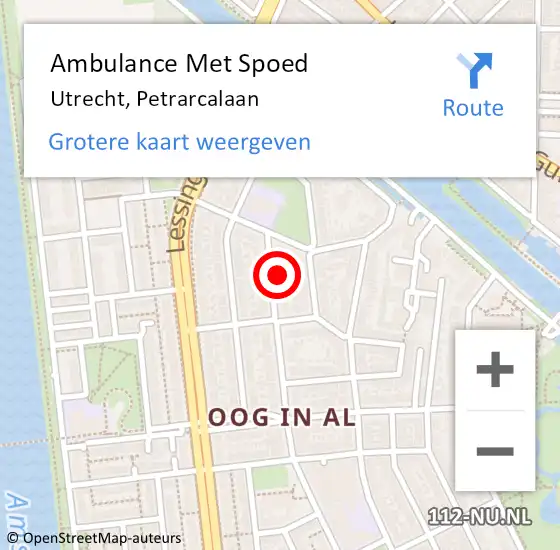 Locatie op kaart van de 112 melding: Ambulance Met Spoed Naar Utrecht, Petrarcalaan op 9 maart 2017 18:27