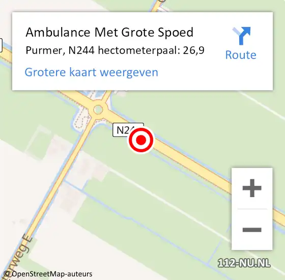 Locatie op kaart van de 112 melding: Ambulance Met Grote Spoed Naar Purmer, N244 hectometerpaal: 26,9 op 9 maart 2017 22:26