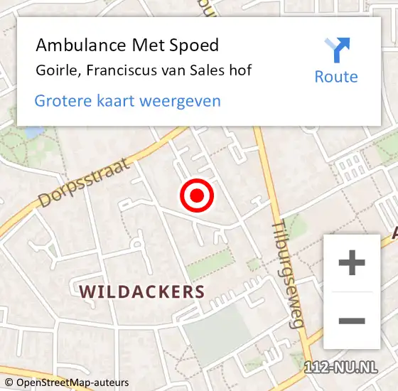 Locatie op kaart van de 112 melding: Ambulance Met Spoed Naar Goirle, Franciscus van Sales hof op 10 maart 2017 07:33