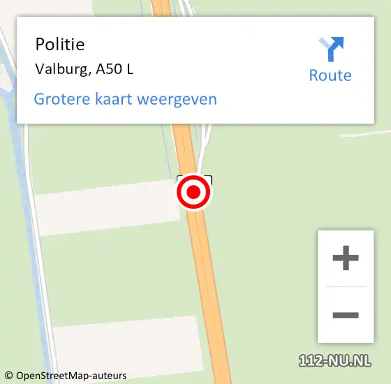 Locatie op kaart van de 112 melding: Politie Valburg, A50 L op 10 maart 2017 08:25