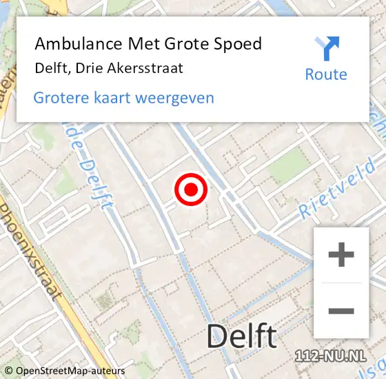 Locatie op kaart van de 112 melding: Ambulance Met Grote Spoed Naar Delft, Drie Akersstraat op 10 maart 2017 12:11