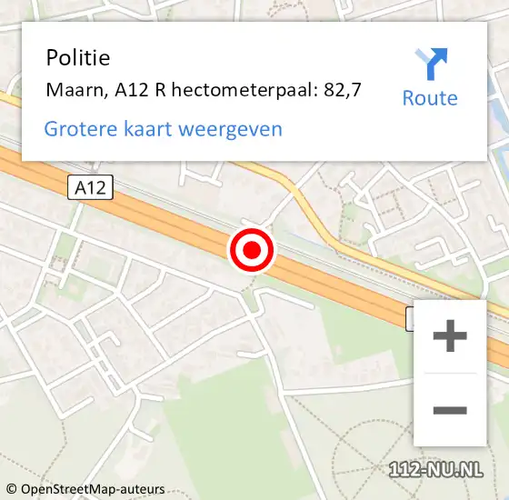 Locatie op kaart van de 112 melding: Politie Maarn, A12 L hectometerpaal: 80,4 op 10 maart 2017 18:31