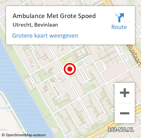 Locatie op kaart van de 112 melding: Ambulance Met Grote Spoed Naar Utrecht, Bevinlaan op 10 maart 2017 23:07