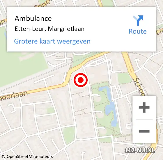 Locatie op kaart van de 112 melding: Ambulance Etten-Leur, Margrietlaan op 11 maart 2017 02:31