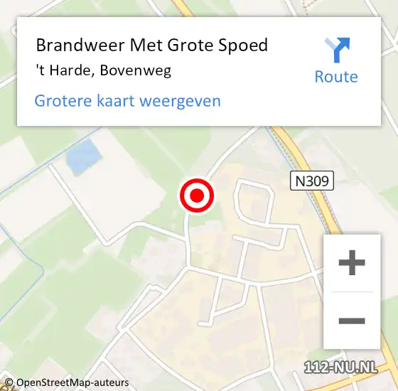 Locatie op kaart van de 112 melding: Brandweer Met Grote Spoed Naar 't Harde, Bovenweg op 11 maart 2017 08:30