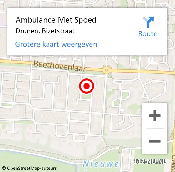 Locatie op kaart van de 112 melding: Ambulance Met Spoed Naar Drunen, Bizetstraat op 11 maart 2017 18:15
