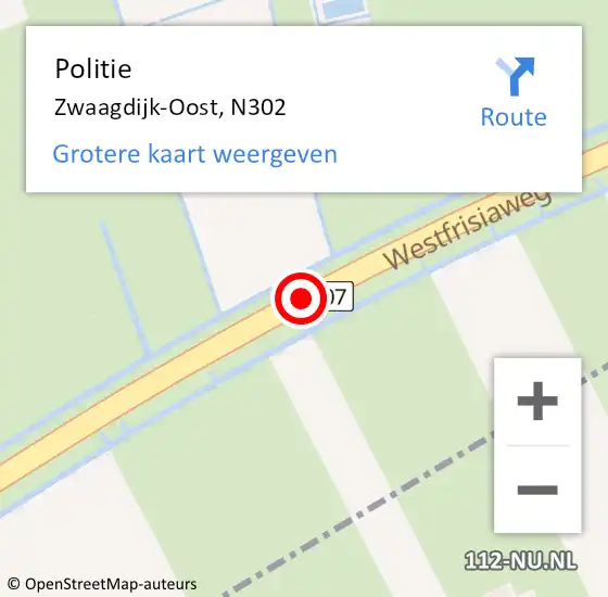 Locatie op kaart van de 112 melding: Politie Zwaagdijk-Oost, N302 op 11 maart 2017 20:01