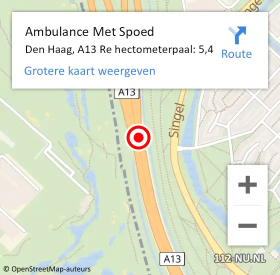 Locatie op kaart van de 112 melding: Ambulance Met Spoed Naar Den Haag, A13 R hectometerpaal: 5,9 op 12 maart 2017 05:14