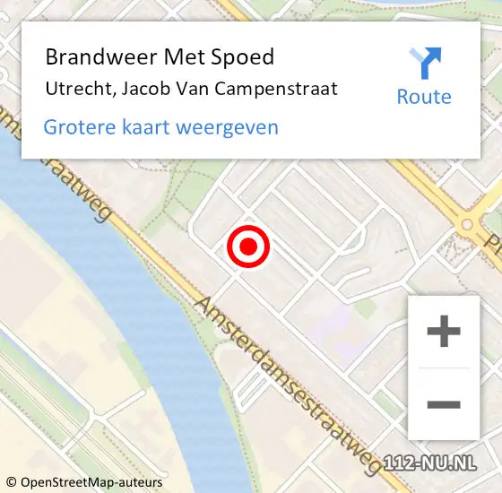 Locatie op kaart van de 112 melding: Brandweer Met Spoed Naar Utrecht, Jacob Van Campenstraat op 12 maart 2017 09:57