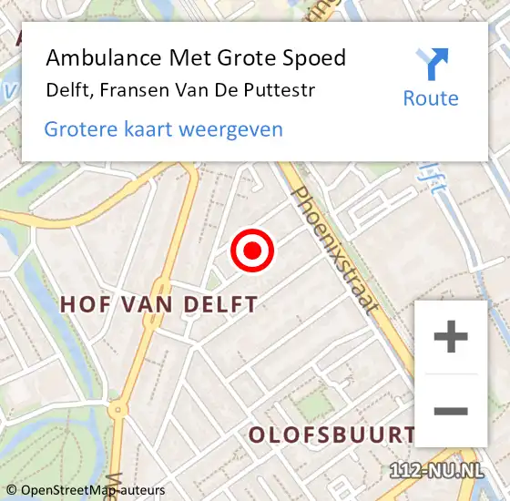 Locatie op kaart van de 112 melding: Ambulance Met Grote Spoed Naar Delft, Fransen Van De Puttestr op 12 maart 2017 15:00