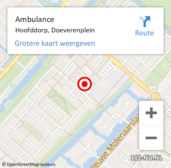 Locatie op kaart van de 112 melding: Ambulance Hoofddorp, Doeverenplein op 12 maart 2017 17:07
