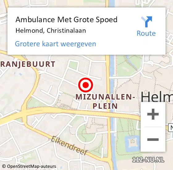 Locatie op kaart van de 112 melding: Ambulance Met Grote Spoed Naar Helmond, Christinalaan op 12 maart 2017 20:56