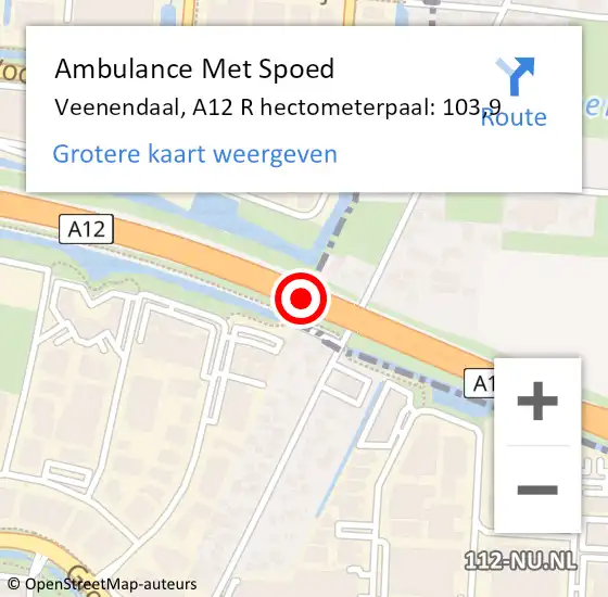 Locatie op kaart van de 112 melding: Ambulance Met Spoed Naar Veenendaal, A12 R hectometerpaal: 103,9 op 13 maart 2017 06:54
