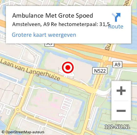 Locatie op kaart van de 112 melding: Ambulance Met Grote Spoed Naar Amstelveen, A9 Re hectometerpaal: 26,1 op 13 maart 2017 16:45