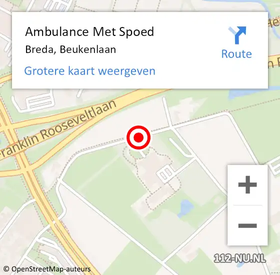 Locatie op kaart van de 112 melding: Ambulance Met Spoed Naar Breda, Beukenlaan op 13 maart 2017 21:33