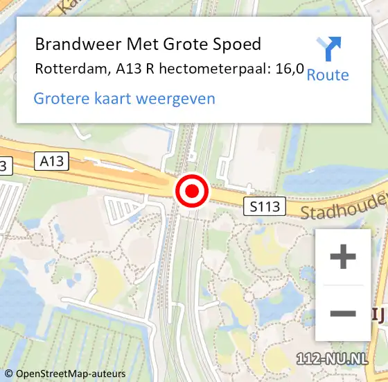 Locatie op kaart van de 112 melding: Brandweer Met Grote Spoed Naar Rotterdam, A13 L hectometerpaal: 12,6 op 13 maart 2017 22:13