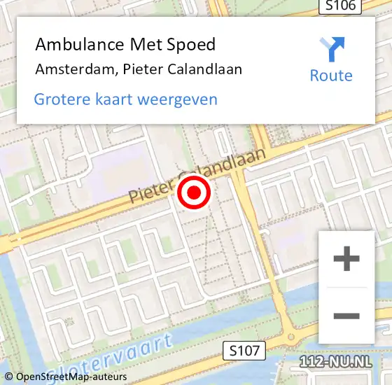 Locatie op kaart van de 112 melding: Ambulance Met Spoed Naar Amsterdam, Pieter Calandlaan op 13 maart 2017 22:18
