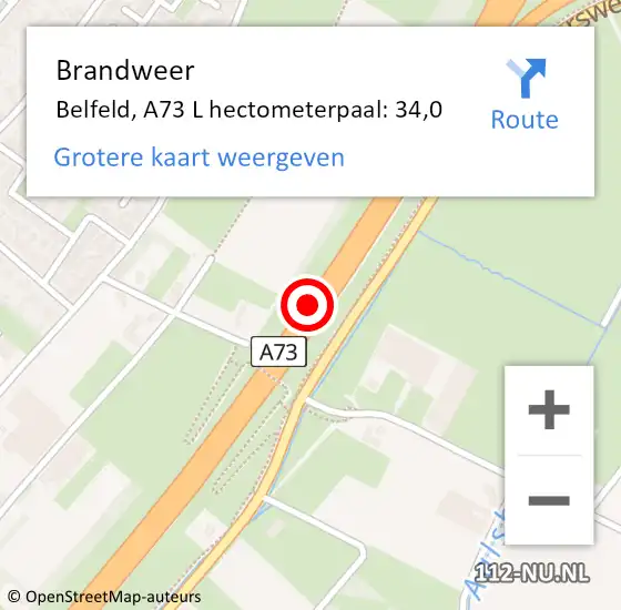 Locatie op kaart van de 112 melding: Brandweer Belfeld, A73 R hectometerpaal: 32,6 op 14 maart 2017 08:50