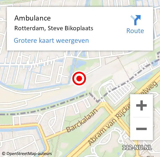 Locatie op kaart van de 112 melding: Ambulance Rotterdam, Steve Bikoplaats op 15 maart 2017 13:49