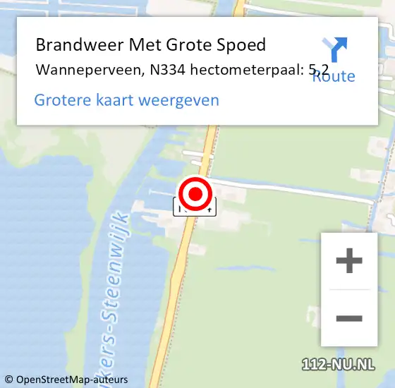 Locatie op kaart van de 112 melding: Brandweer Met Grote Spoed Naar Wanneperveen, N334 hectometerpaal: 5,2 op 15 maart 2017 20:42