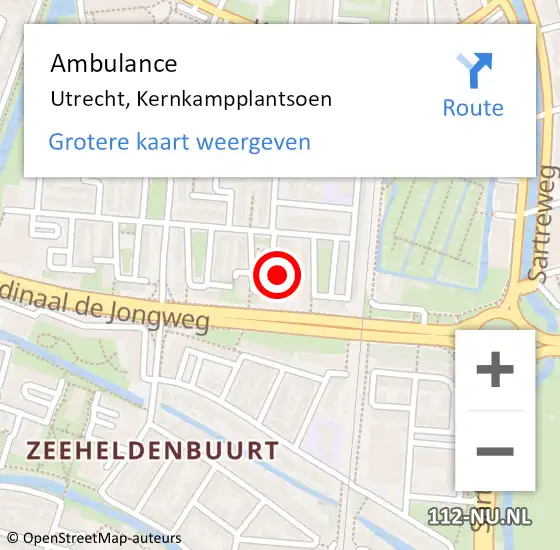 Locatie op kaart van de 112 melding: Ambulance Utrecht, Kernkampplantsoen op 15 maart 2017 23:16