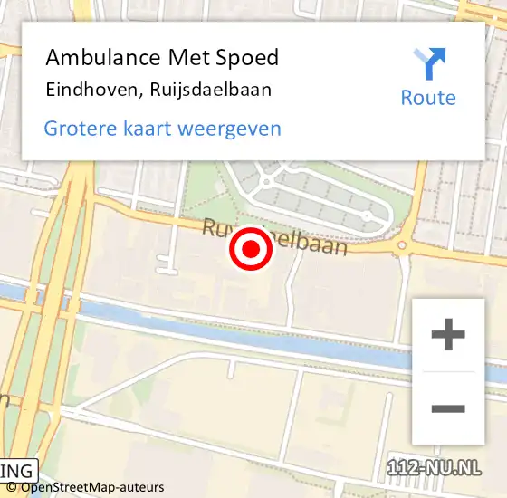 Locatie op kaart van de 112 melding: Ambulance Met Spoed Naar Eindhoven, Ruijsdaelbaan op 16 maart 2017 04:53