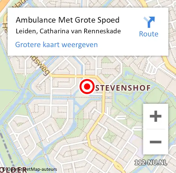 Locatie op kaart van de 112 melding: Ambulance Met Grote Spoed Naar Leiden, Catharina van Renneskade op 16 maart 2017 09:58