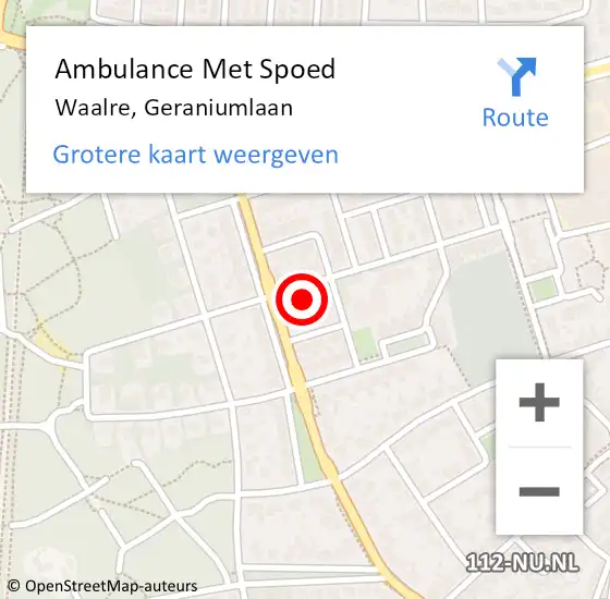 Locatie op kaart van de 112 melding: Ambulance Met Spoed Naar Waalre, Geraniumlaan op 16 maart 2017 10:04