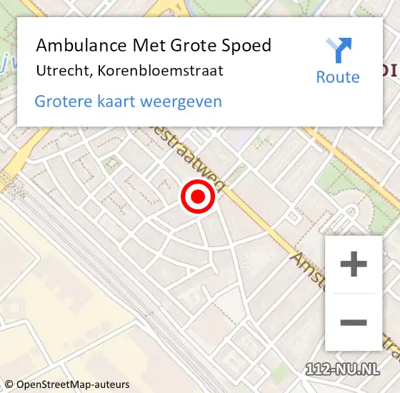 Locatie op kaart van de 112 melding: Ambulance Met Grote Spoed Naar Utrecht, Korenbloemstraat op 16 maart 2017 13:59