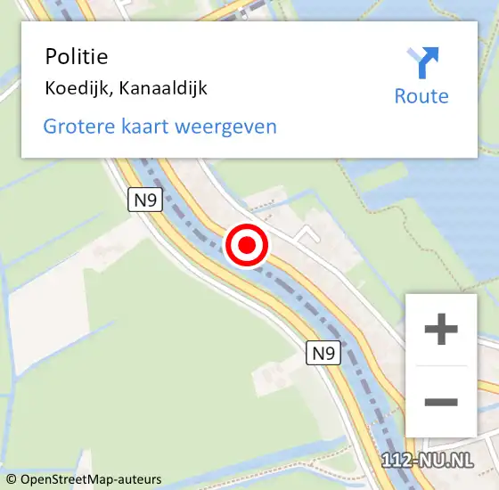 Locatie op kaart van de 112 melding: Politie Koedijk, Kanaaldijk op 16 maart 2017 16:31
