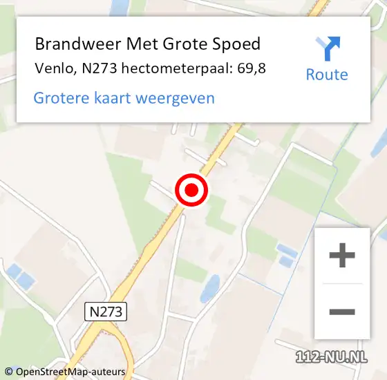 Locatie op kaart van de 112 melding: Brandweer Met Grote Spoed Naar Venlo, N273 hectometerpaal: 69,8 op 16 maart 2017 18:00