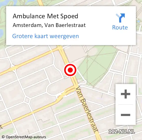 Locatie op kaart van de 112 melding: Ambulance Met Spoed Naar Amsterdam, Van Baerlestraat op 16 maart 2017 23:01
