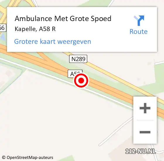 Locatie op kaart van de 112 melding: Ambulance Met Grote Spoed Naar Kapelle, A58 R op 17 maart 2017 05:04