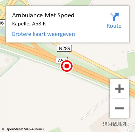 Locatie op kaart van de 112 melding: Ambulance Met Spoed Naar Kapelle, A58 R op 17 maart 2017 05:05