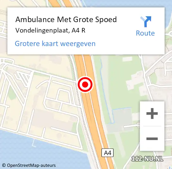 Locatie op kaart van de 112 melding: Ambulance Met Grote Spoed Naar Vondelingenplaat, A4 R op 17 maart 2017 05:35