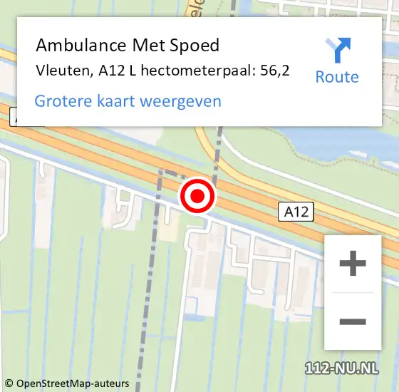 Locatie op kaart van de 112 melding: Ambulance Met Spoed Naar Vleuten, A12 L hectometerpaal: 56,2 op 17 maart 2017 12:32