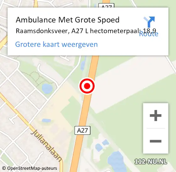 Locatie op kaart van de 112 melding: Ambulance Met Grote Spoed Naar Raamsdonksveer, A27 R hectometerpaal: 21,5 op 17 maart 2017 13:43