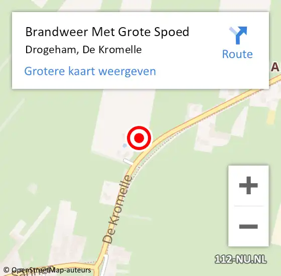 Locatie op kaart van de 112 melding: Brandweer Met Grote Spoed Naar Drogeham, De Kromelle op 17 maart 2017 17:38