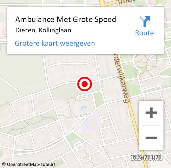 Locatie op kaart van de 112 melding: Ambulance Met Grote Spoed Naar Dieren, Kollinglaan op 18 maart 2017 12:55