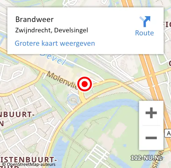 Locatie op kaart van de 112 melding: Brandweer Zwijndrecht, Develsingel op 18 maart 2017 18:55