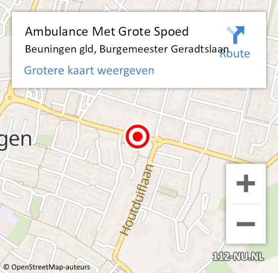 Locatie op kaart van de 112 melding: Ambulance Met Grote Spoed Naar Beuningen gld, Burgemeester Geradtslaan op 18 maart 2017 22:04