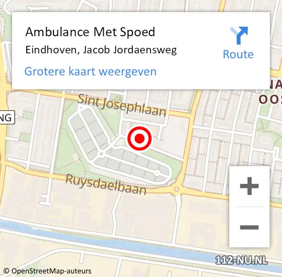 Locatie op kaart van de 112 melding: Ambulance Met Spoed Naar Eindhoven, Jacob Jordaensweg op 18 maart 2017 23:42