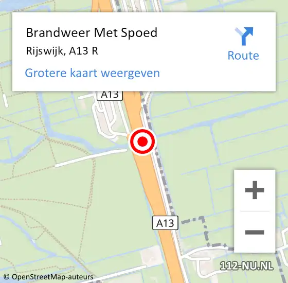 Locatie op kaart van de 112 melding: Brandweer Met Spoed Naar Rijswijk, A13 R op 19 maart 2017 10:35