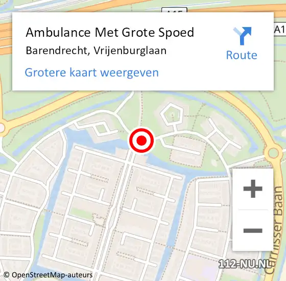 Locatie op kaart van de 112 melding: Ambulance Met Grote Spoed Naar Barendrecht, Vrijenburglaan op 19 maart 2017 22:34