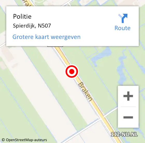 Locatie op kaart van de 112 melding: Politie Spierdijk, N507 op 20 maart 2017 11:01